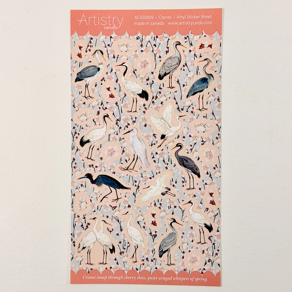Vintage Crane and Cherry Blossom Vinyl KissCut Sticker Sheet – Bird & Botanical Design