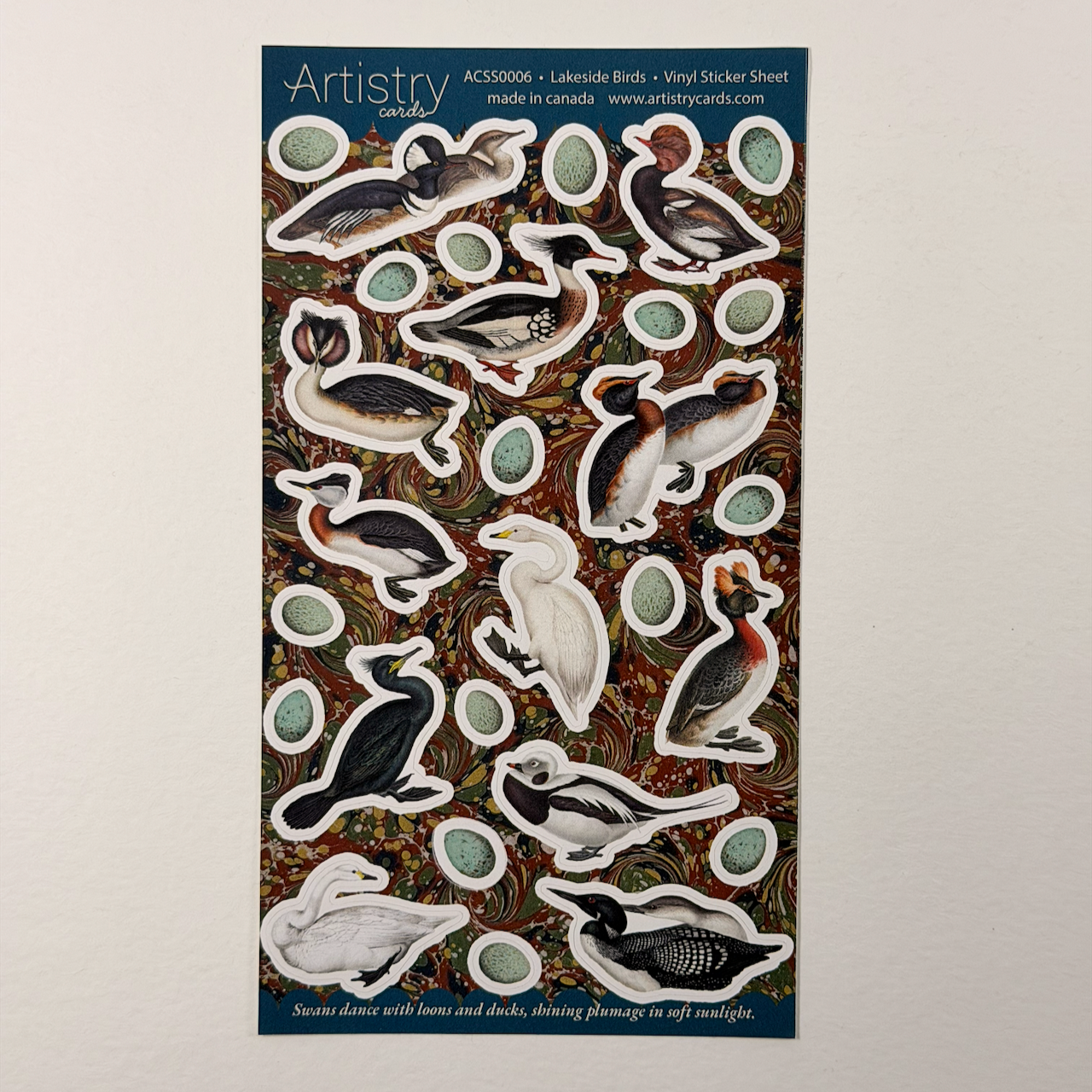 Vintage Lakeside Bird Vinyl KissCut Sticker Sheet – Ducks, Loons & Swans Design