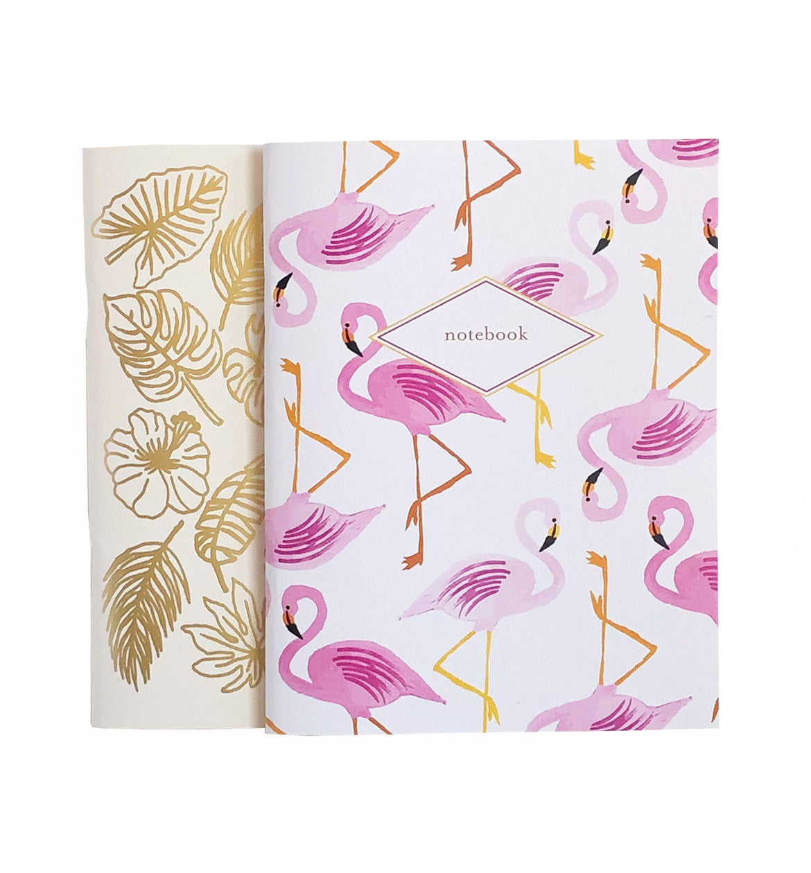 Flamingos & Gold Tropical Leaves